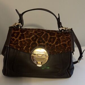Michael Kors Brown Leopard-Print Satchel with Gold Hardware